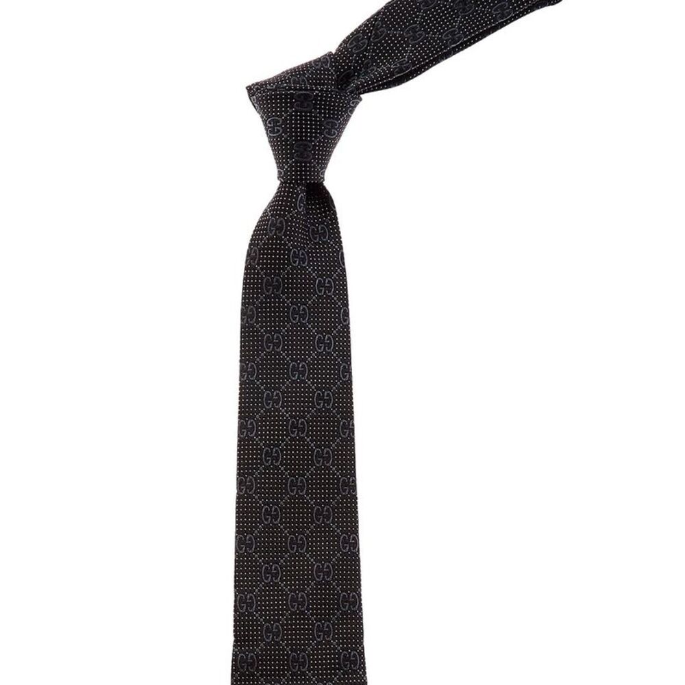 Gucci Navy Gg Silk Tie, Black